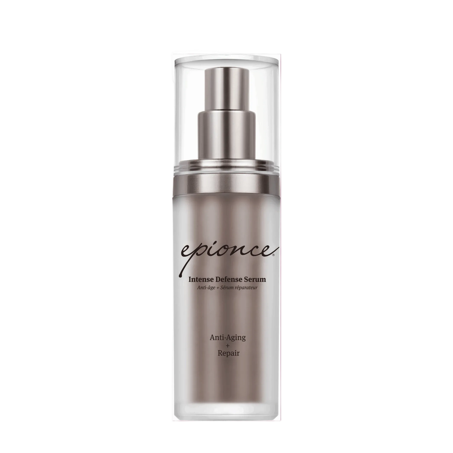 Epionce Intense Defense Serum bottle with NewBeauty award stamp on a purple background