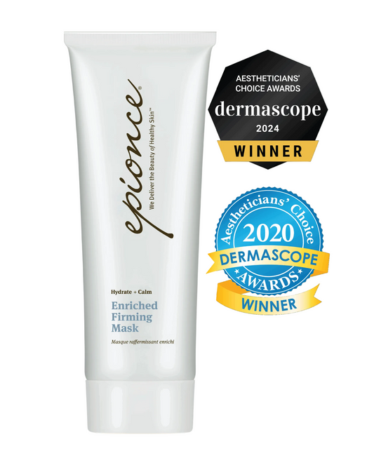 Tube of epionce enriched firming mask with Dermascope awards on a white background